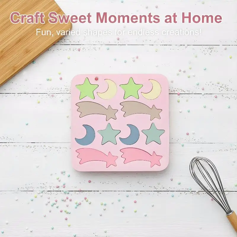 12 Cavity Silicone Mold for Five-pointed Star 3D Moon Meteor Fondant Candy Flexible Baking Tool for Cake Decorating view 2