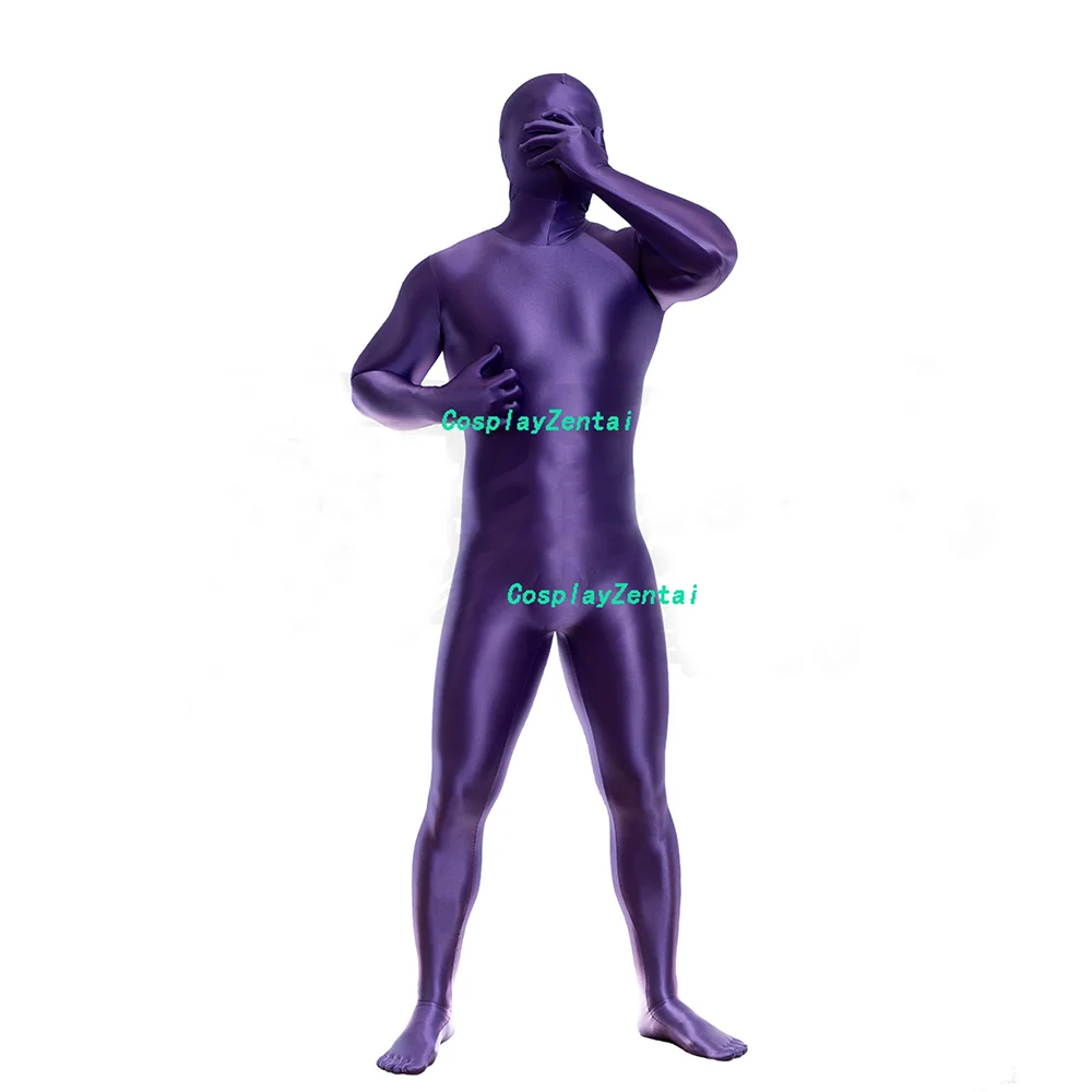 

Purple Shiny Smooth High Quality Spandex Zentai Bodysuits Halloween costumes Woman/Men Zentai Suit with Toes