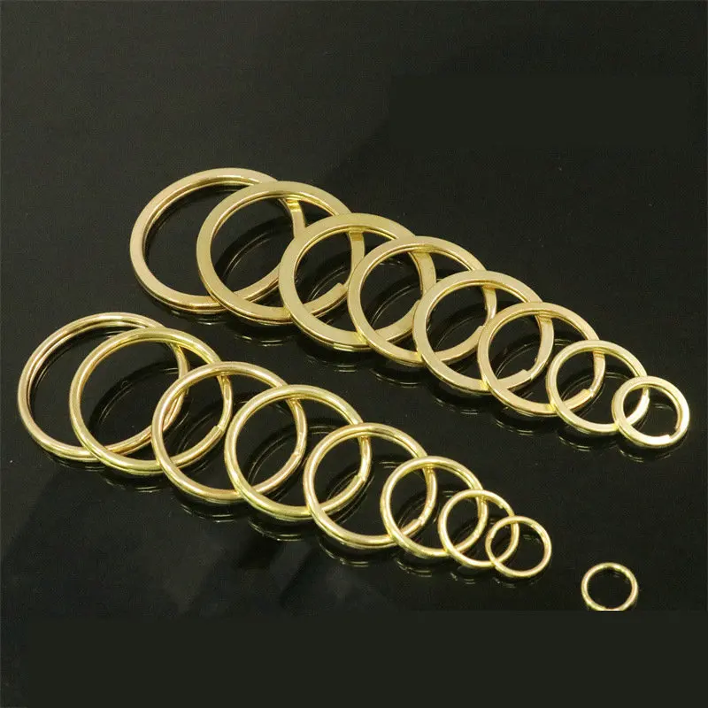 100PCS Solid Brass Split Round Rings Double Loop Flat Keyring 10-38mm Bag Hook Connector Keychain Keys Holder for DIY Craft