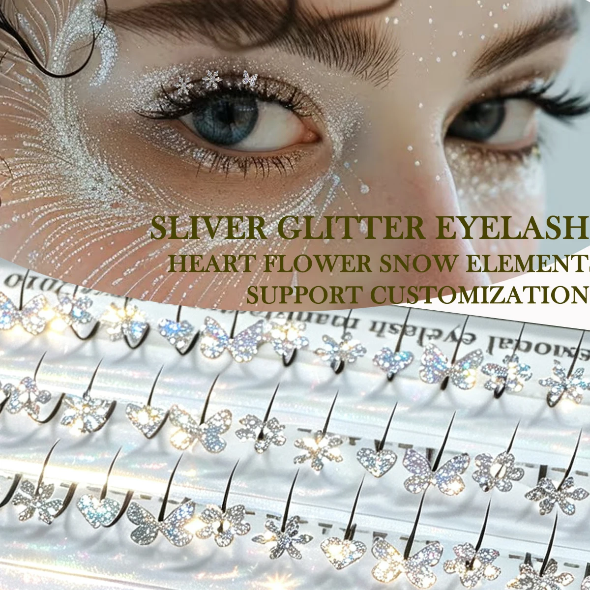 Domi Lash Silver Diamond Eyelash Extension Luxury Wedding Shimmery Eyelashes DIY Rhinestone Fairy Lash Extensions A/M Spike Lash