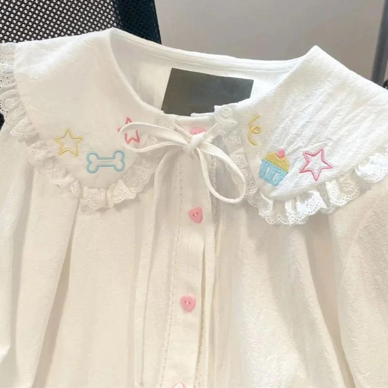 Y2K Lace Embroidery Lace Hoodie JK Shirt Women's Spring And Autumn Retro Inner Lace With Button Long Sleeve Doll Collar Top New