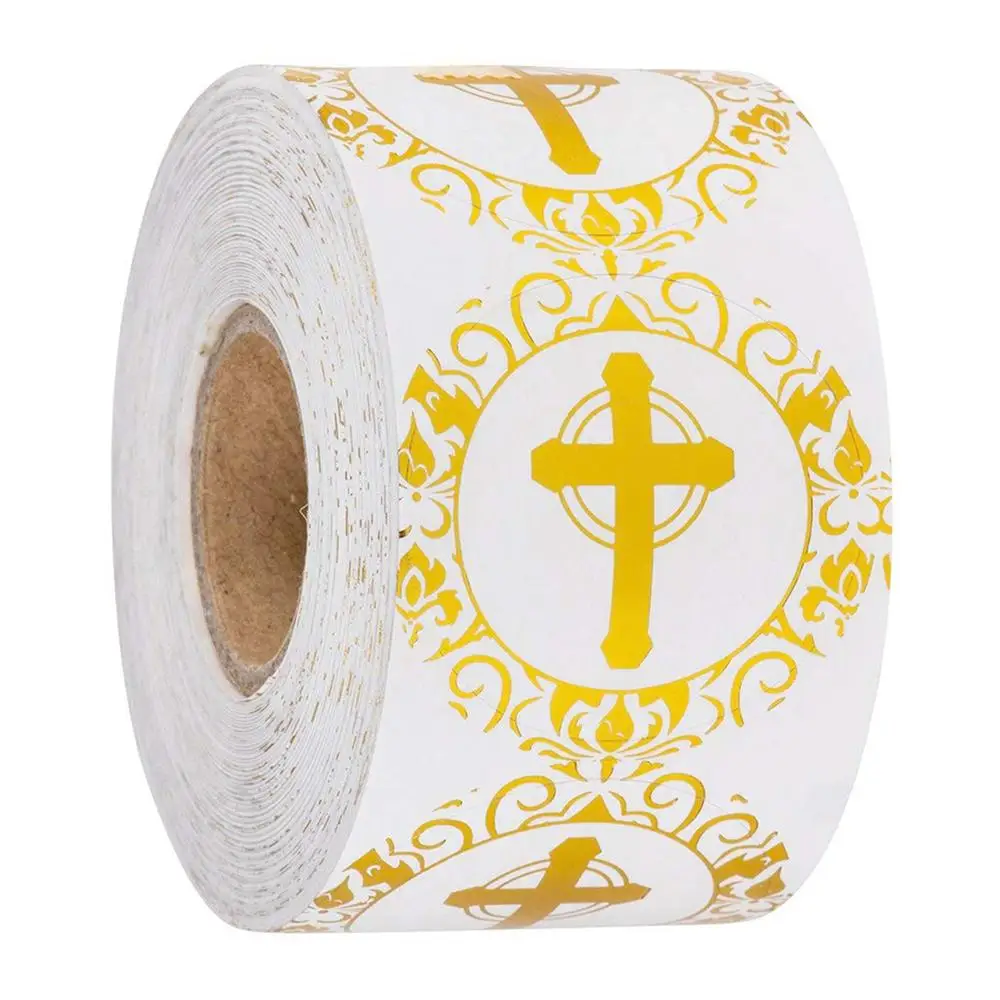 1 Inch Vergulde Ronde Cross Sticker Religieuze Christelijke Gebed Sticker Envelop Seal Label 50/Roll