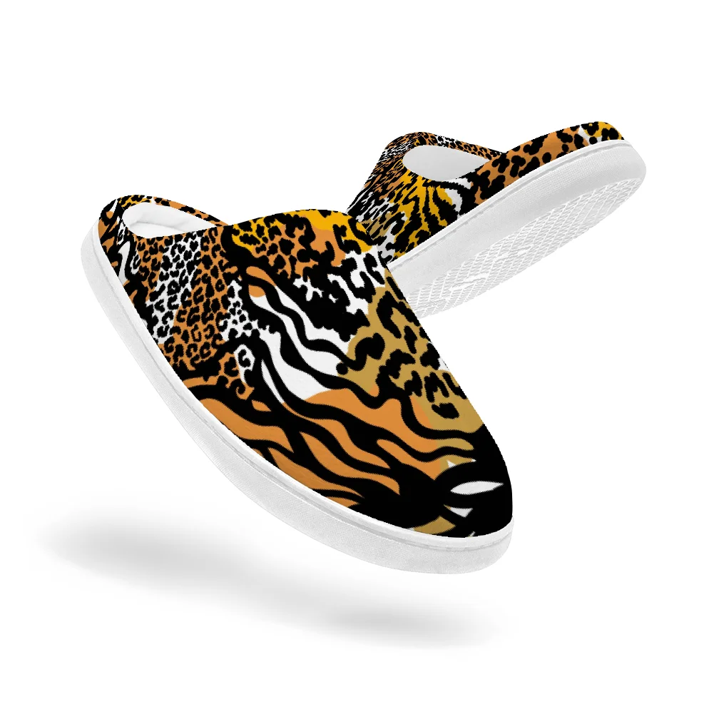 

Golden Leopard Print Keep Smiling Home Cotton Slippers for High Quality Plush Casual Keep Warm Shoes Thermal Slipper