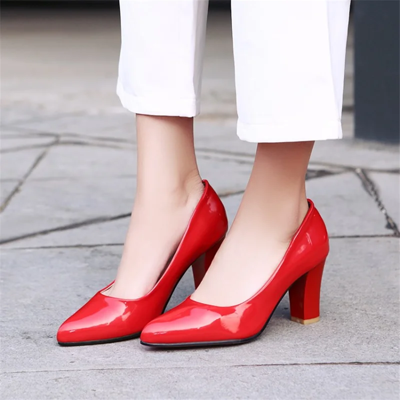Fashion Classic Women Pumps Shoes Elegant High Heels Solid PU Leather Nude Red Black Heeled Office Wedding Shoes Ladies Big Size