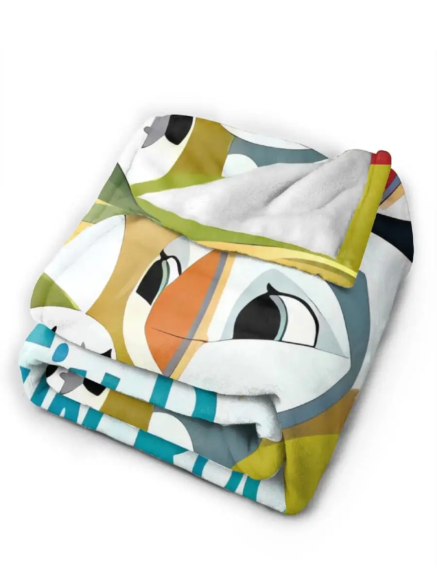 Puffin Rock Warm Soft Graphic Plush Throw Blanket for Kids Bedroom Flannel Bedspread Cover