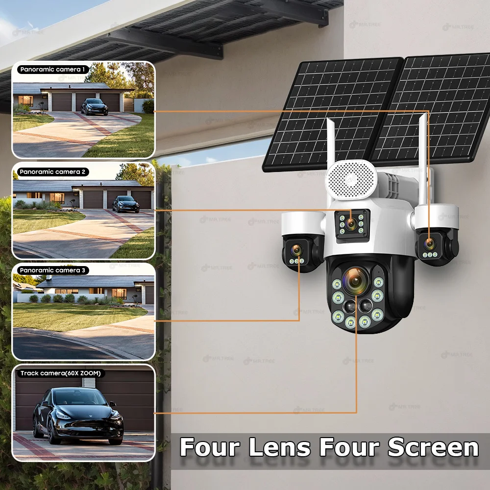 20MP AOV Solar Outdoor Surveillance Camera 4G SIM 7/24 Hours Recording 60X Optical Zoom Auto Track 31200mah Security PTZ Cameras