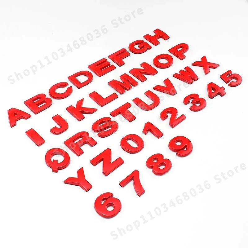 QA Red Metal Letters Numbers DIY Alphabet Logo Car Emblem Badge Sticker Auto Fender Nameplate Rear Back Trunk Styling Accessorie