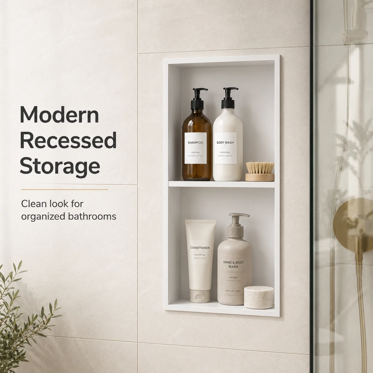 24 X 12 X 4 Inch Matte White Stainless Steel Shower Niche, Recessed Double Shelf Bathroom Wall Storage, Built-in Shower Storage