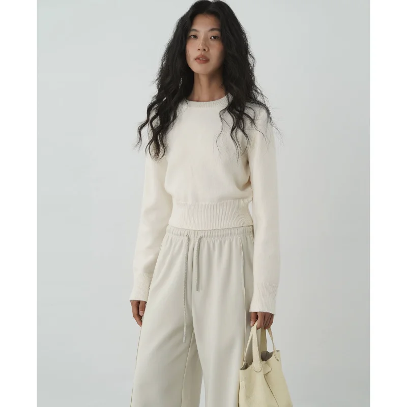 

Короткий свитер зеленого цвета в стиле ретро, осень 2022, новый вязаный топ с круглым вырезом и высокой талией