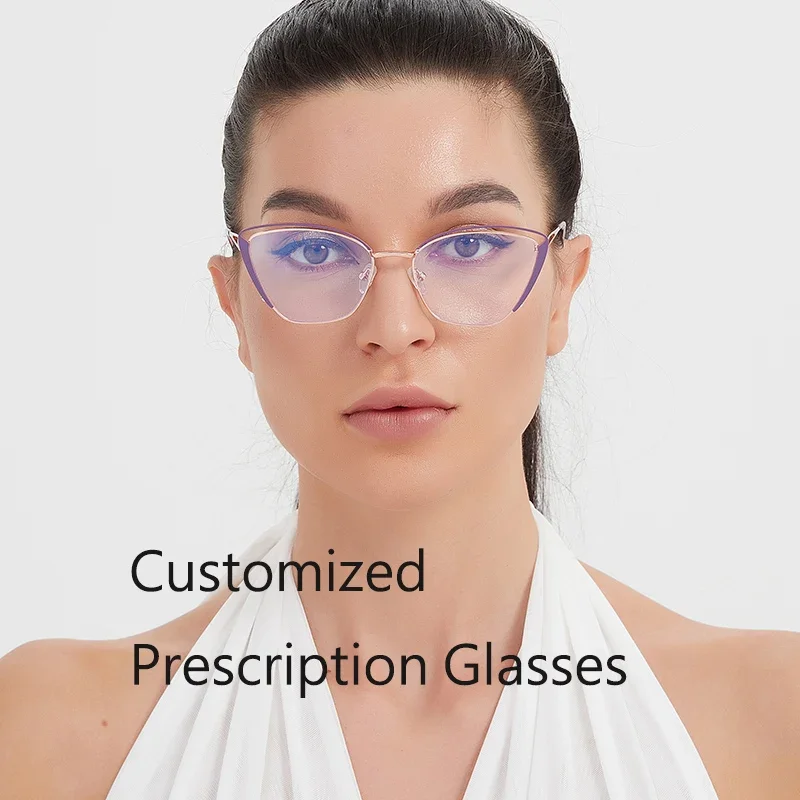 Customize Prescription Glasses Women Cat Eye Multi-Focal Progressive Photochromic Anti-Blue Light Myopia Hyperopia Eyeglasses