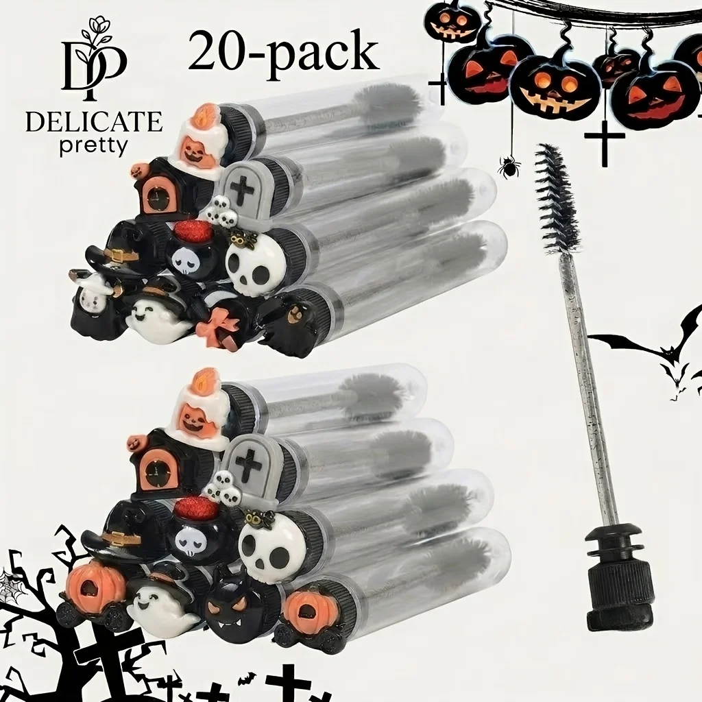 20-Pack Women Eyelash Brush in Tube with 3D Goth Charms, Portable Spoolie Wand for Lash Extensions Aftercare Gift,Random Style