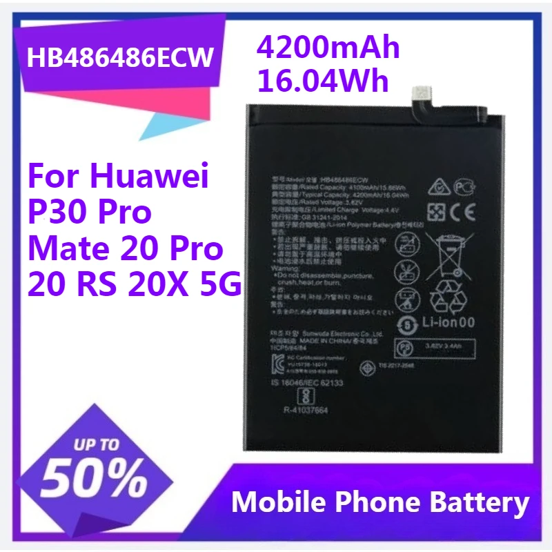 HB486486ECW Battery for Huawei P30 Pro Mate 20 Pro 20 RS 20X 5G EVR-N29 LYA-L09 LYA-L0C 4200mAh 16.04Wh Battery