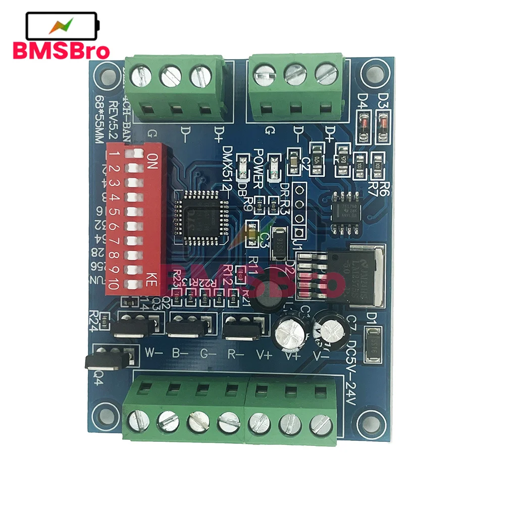 DMX512 4CH 4-channel RGBW simple DMA decoder, dimmer, controller, driver, DC5V-24V LED strip light with module light