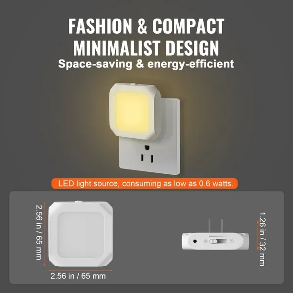 VEVOR LED Night Light, 4 Pack Plug in LED Night Light, 0.6 W 3000k Soft White Light, with Dusk-to-Dawn Light Sensor, for Bedroom