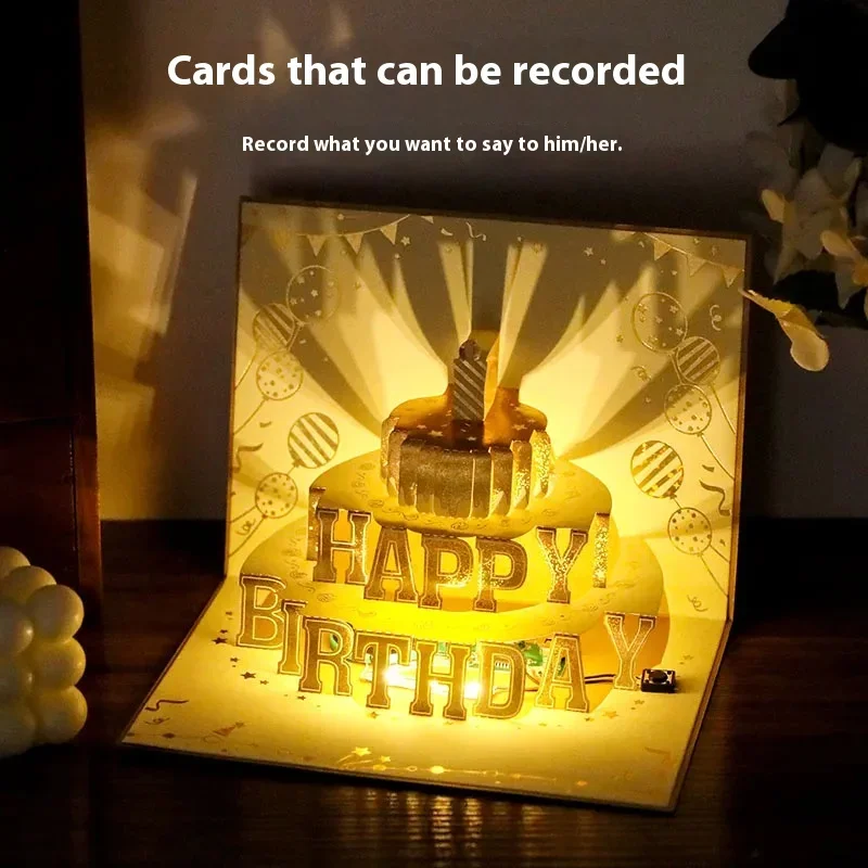 Recordable Birthday Greeting Cards Stereo Creative Advanced Sense Music Glow Happy Birthday Envelope Blessing Small Card