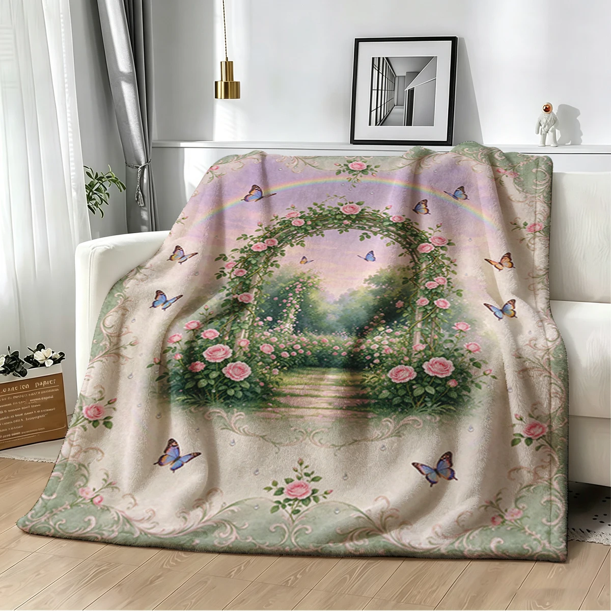 Purple Water Lily Rainbw Flannel Blanket Warm Soft Halloween Christmas Decorative Couch Warm Cozy All-Season Gift