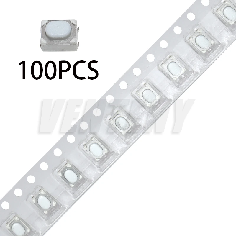 100PCS DC12V 50mA Micro Button Tact Switch SMD 4Pin 3X4X2.5MM White Tactile Tact Push Button Micro Switch Momentary 3*4*2.5mm