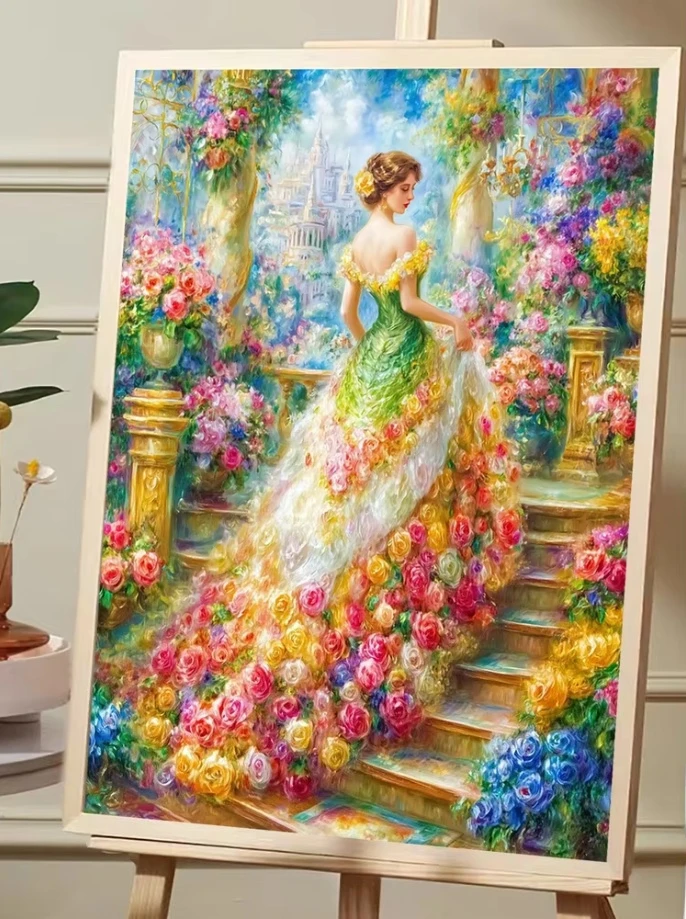 Traumgarten-Mädchen 5D Diamantmalerei für Wohnzimmer und Restaurant Wanddekoration Modernes Einfaches DIY Vollbohr-Leinwand-Kunstset