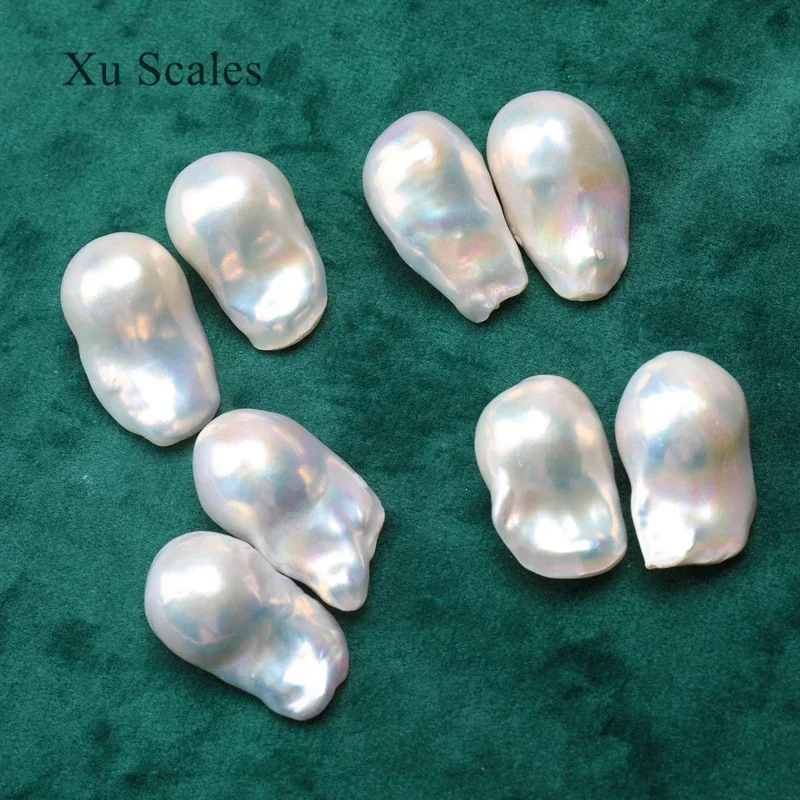 Natural Fresh Water 15-30mm Irregular Shaped Large Baroque Pearl Pairing Beads with Color Aurora White Can DIY Earrings Jewelry