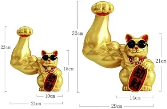 Imagem -05 - Estátua Grande do Gato Dourado para a Sala de Estar Boneca da Fortuna do Braço Muscular Escultura Animal Fofa Decoração para Casa 32cm