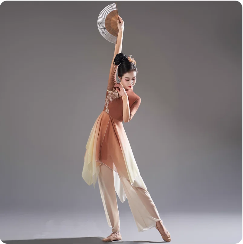 

Платье для выступлений Dongfanghong, женское платье в китайском стиле для сольного танца, классическое танцевальное платье с плавающим веером, комплект платьев для танцевальных выступлений