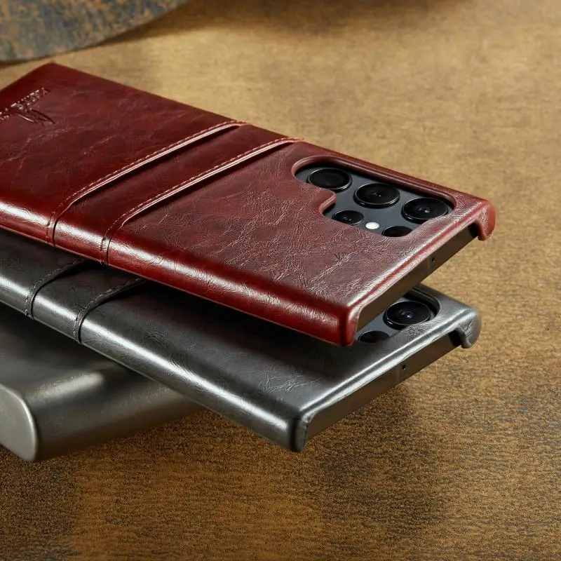 Luxury Oil Wax Texture Card Card Slots Leather Phone Case For Samsung Galaxy S21 S22 S23 S24 S25 Ultra Plus Shockproof PU Cover