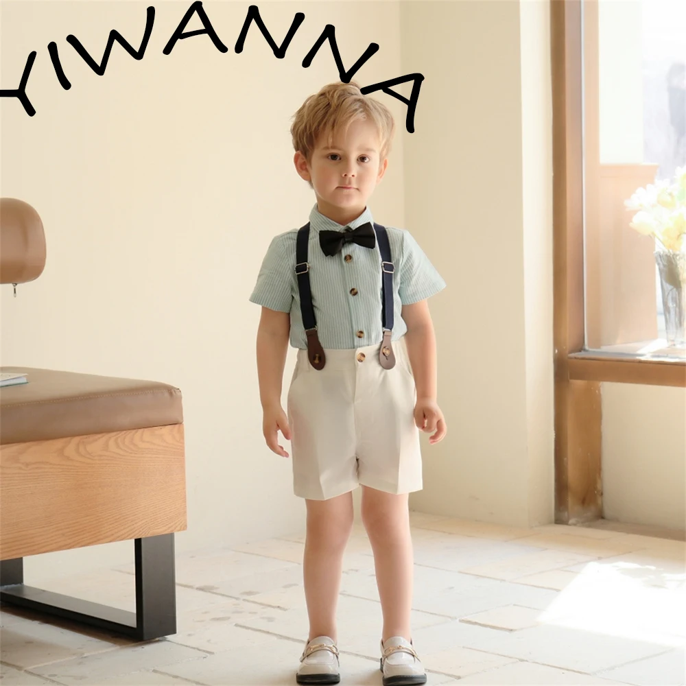 

Short Pants Four piece set (shirt+pants+straps+bow tie) Suit For Kids Slim Fit Suits Formal Party 2023 New Style