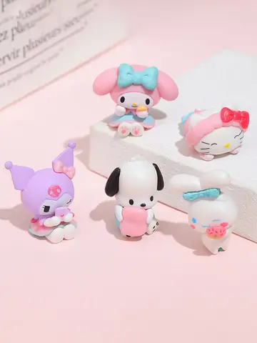5Pcs/set Sanrio Mini Figures Hello Kitty Kuromi Melody Cinnamoroll Pompompurin Cake Decoration Cute Anime Doll Model Toy Kids Gi