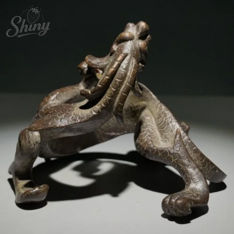 Antique Dragon Pen Holder Ornament with Patina, Old Copperware with A Dragon Motif, Collectible Item.