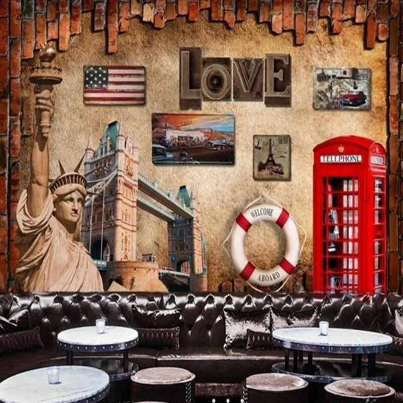 

MU9056 Ретро Американская Статуя Свободы ТВ украшение дома фон стены в кофейне обои