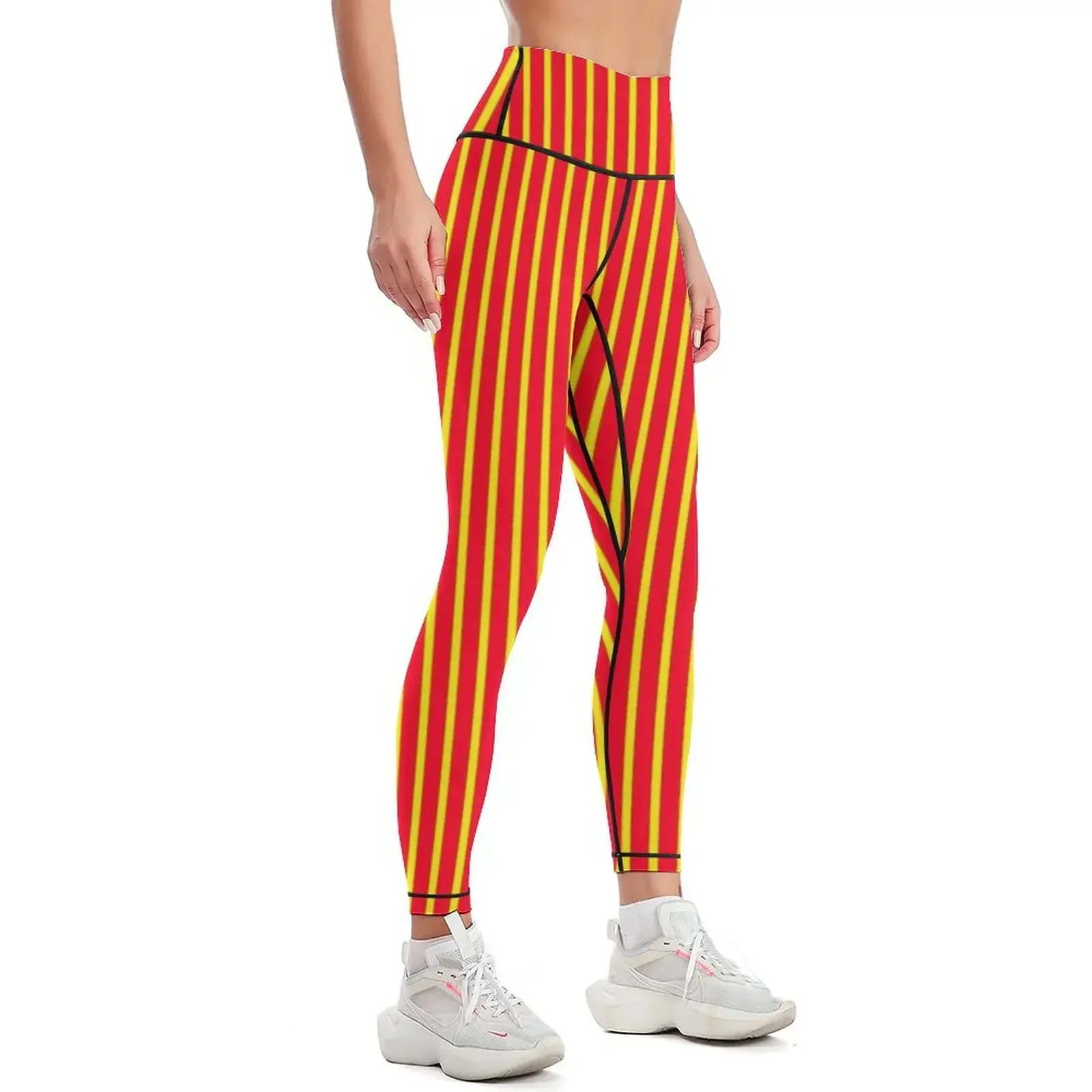 Yellow Pinstripe Design On Red Background Leggings harem pants jogging pants Women sports Womens Leggings