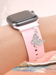 1 adet gümüş kelebek saat kayışı Charm dekorasyon için Apple Watch Band aksesuarları için Galaxy izle serisi bantları Charms hediye