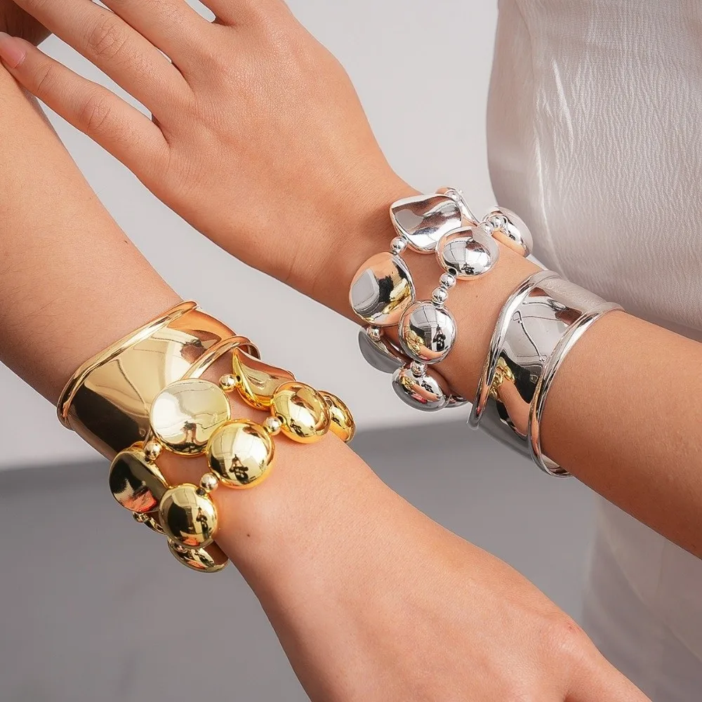 Geometric Design Exaggerated Beaded Bracelet Beaded Design Wide Band Geometric Opening Bracelet Opening Cuff Vintage Bracelet