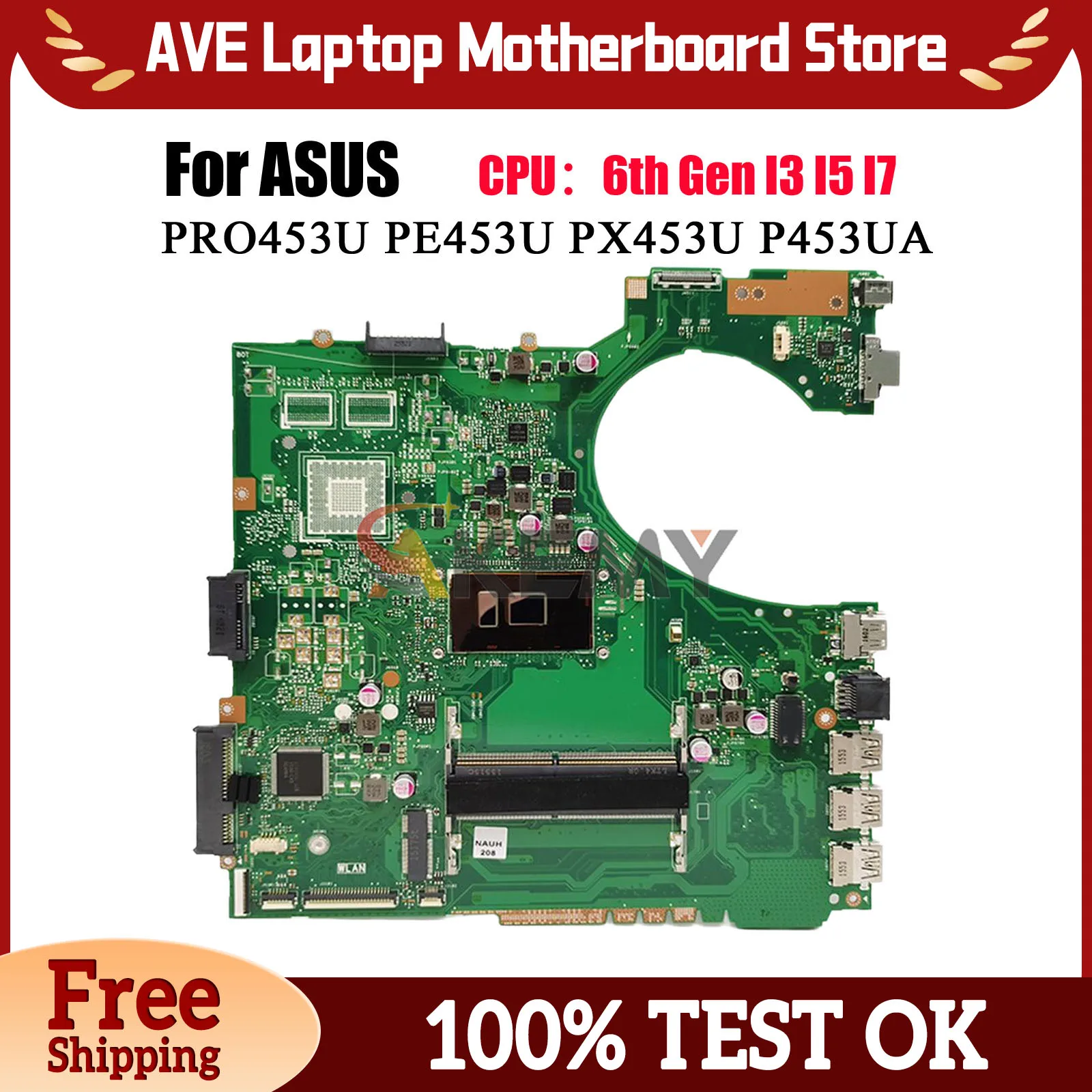 

P453UA Laptop Motherboard For ASUS ProArt PRO453U PX453U P453U P453UJ P453UA PE453U Mainboard W/ I3 I5 I7 CPU tests OK fast ship