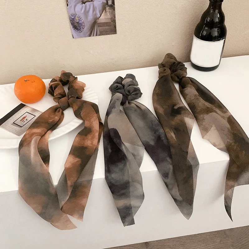 Scrunchies-lazos de cinta de satén para mujer, lazos largos para el cabello, soporte para cola de caballo, lazos para el cabello, bandas de goma para el cabello, accesorios para el cabello