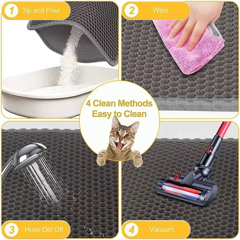 Tappetino per lettiera per gatti grande Tappetino pulito per intrappolare la lettiera impermeabile a doppio strato per lettiera per gatti Durevole e facile da pulire