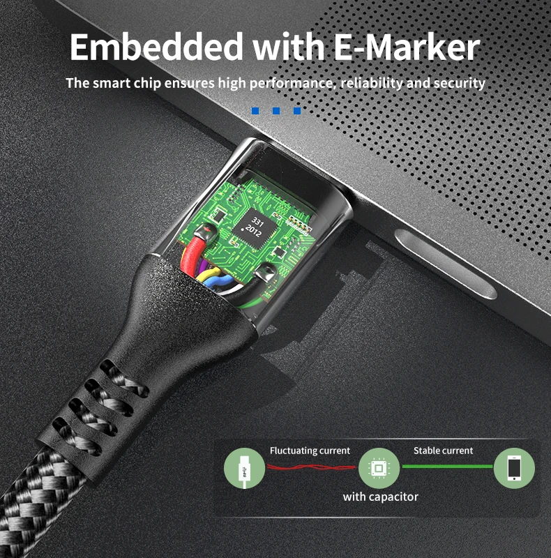 Super Fast Charge USB C Data Cable 5A Dual Type-C Connector with E-mark Chip for Huawei Xiaomi Notebook 100W Charging