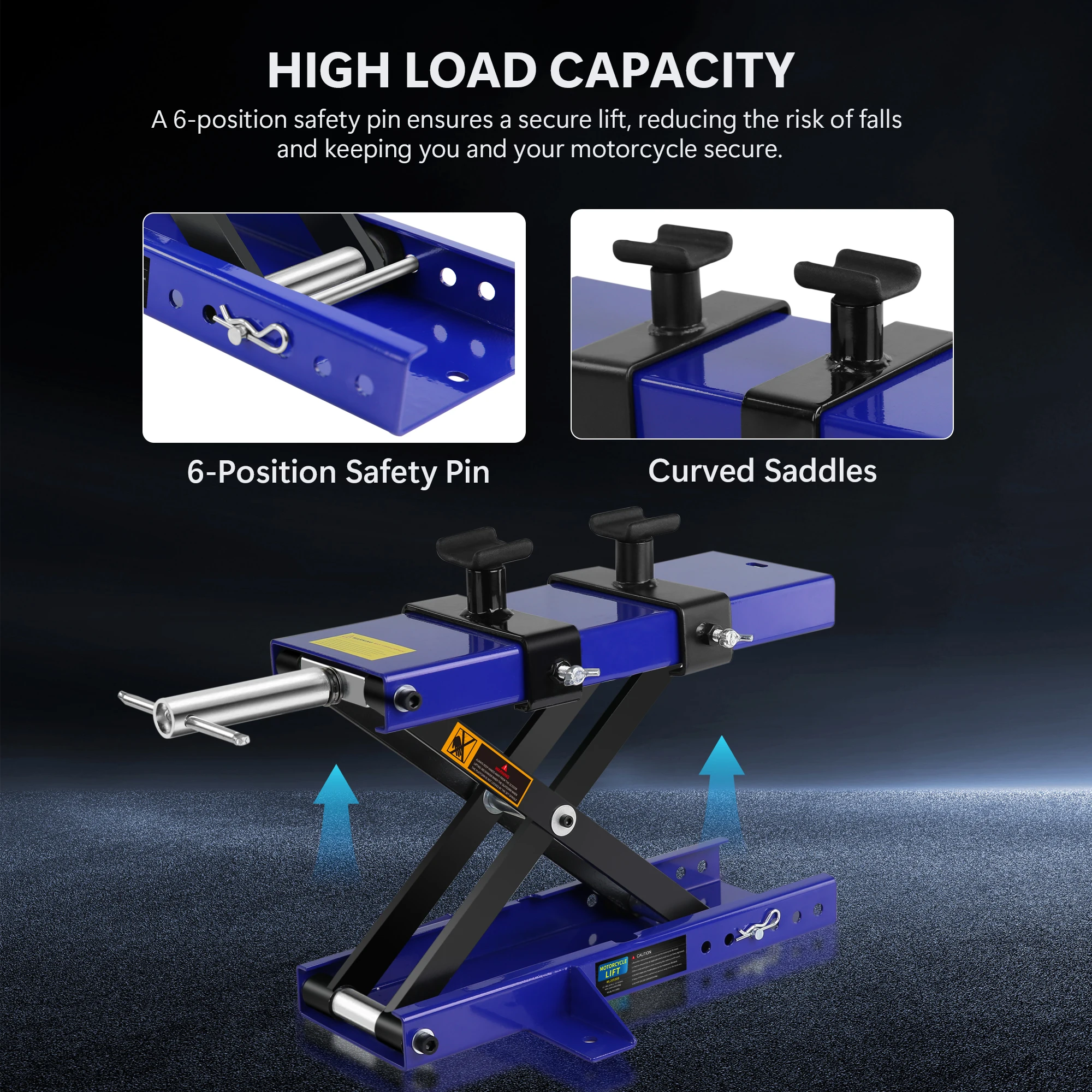 

Steel Motorcycle ATV Scissor Lift Jack Crank Hoist Stand with Saddle and Safety Pins 1100 lbs