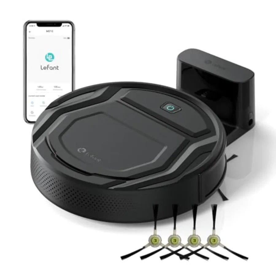 Robot Vacuum Cleaner 120 Mins Runtime Compact Design Low Noise Powerful Suction Wi-Fi App Voice Control Self-Charging Scheduled