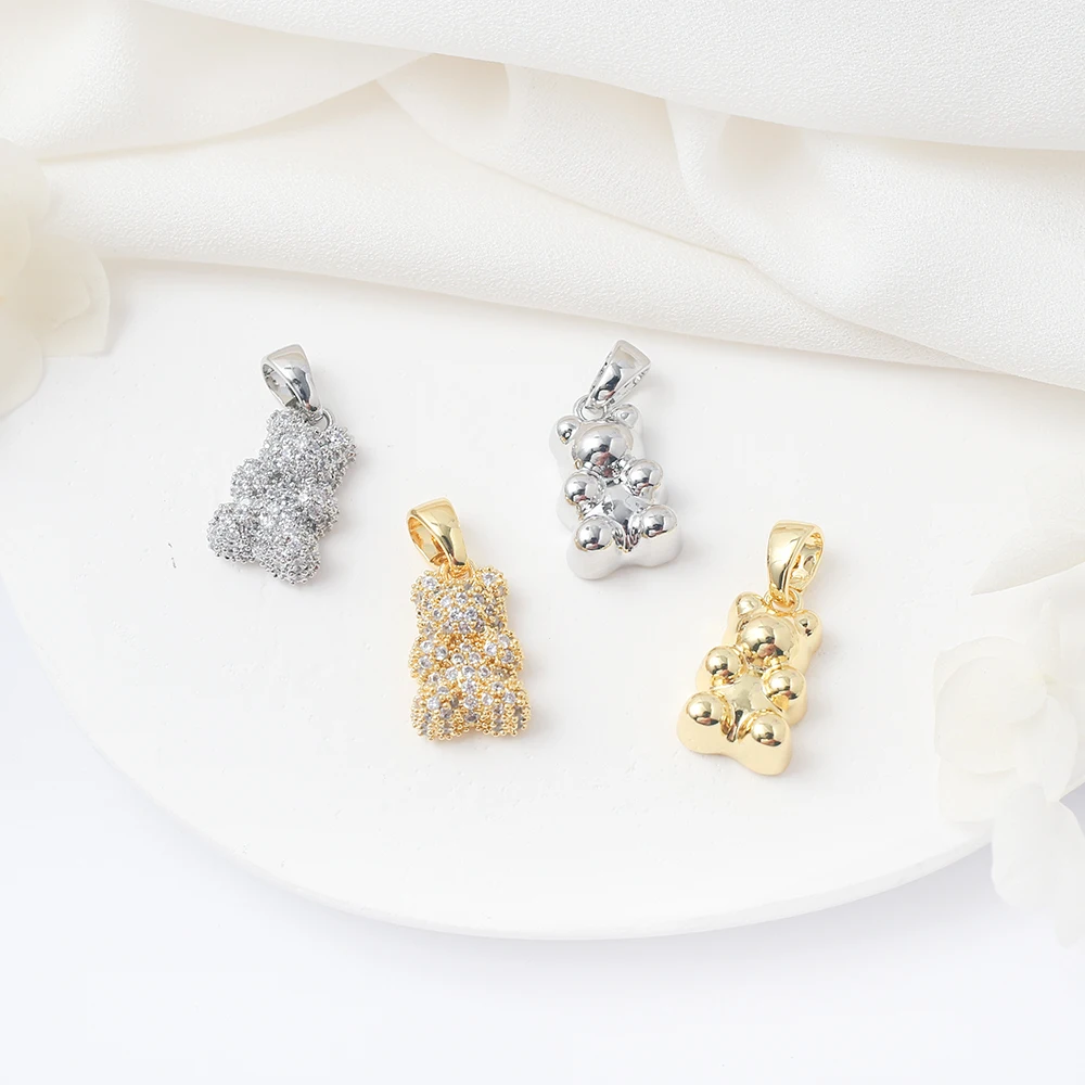 Gummy Bear Pendant With Bail CZ Brass Gold Plated Cute Animal Bear Charms For Diy Bracelet Necklace Jewelry Making Accessories