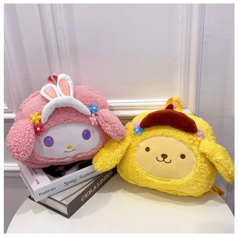 

Sanrio Doll Bag Hellokitty Kawaii Mymelody Purin Large Capacity Furry Schoolbag Student Girly Heart Backpack Girl Gift