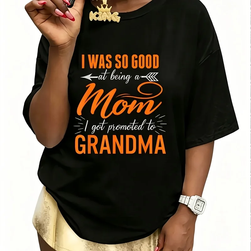Got Promoted to Grandma Funny Mother's Day Women's 100% Cotton T-Shirt Fun Print Short Sleeve Top Casual Round Neck Tee S-5Xl