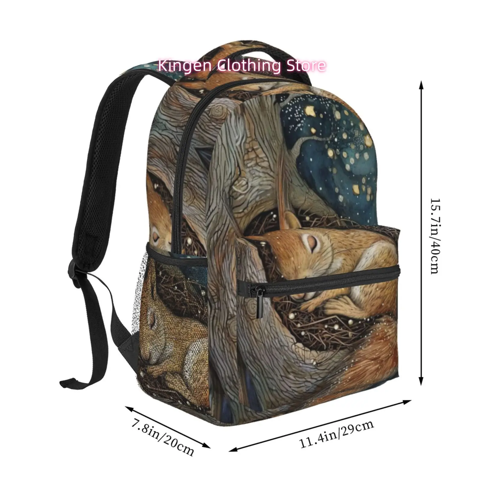 Sleeping Squirrel Tree Hole Vintage Print Travel Backpack, Large Capacity with Adjustable Shoulder Straps& Multiple Compartments