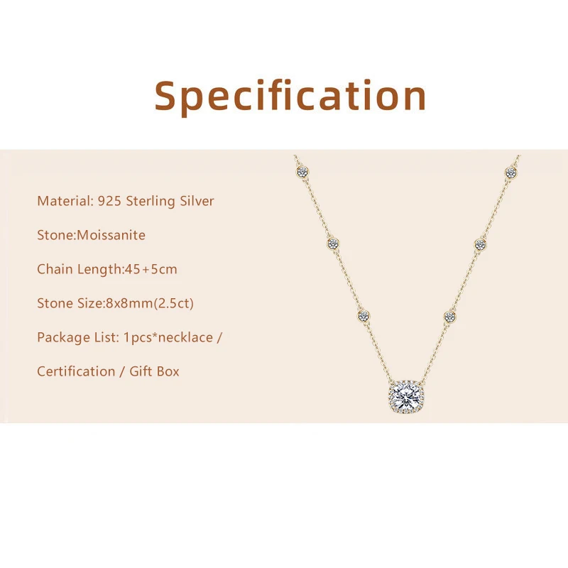 Lnngy Cushion Cut Moissanite Pendant Necklace For Women Bijoux Argent 925 Sterling Silver Halo Stud Earring Neck Jewelry Set