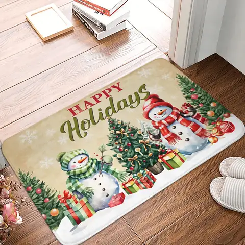 Happy Holidays New Year 2026  Floor Door Kitchen Bathroom Mat Anti-Slip Outdoor  Doormat Living Room Entrance Carpet Rug