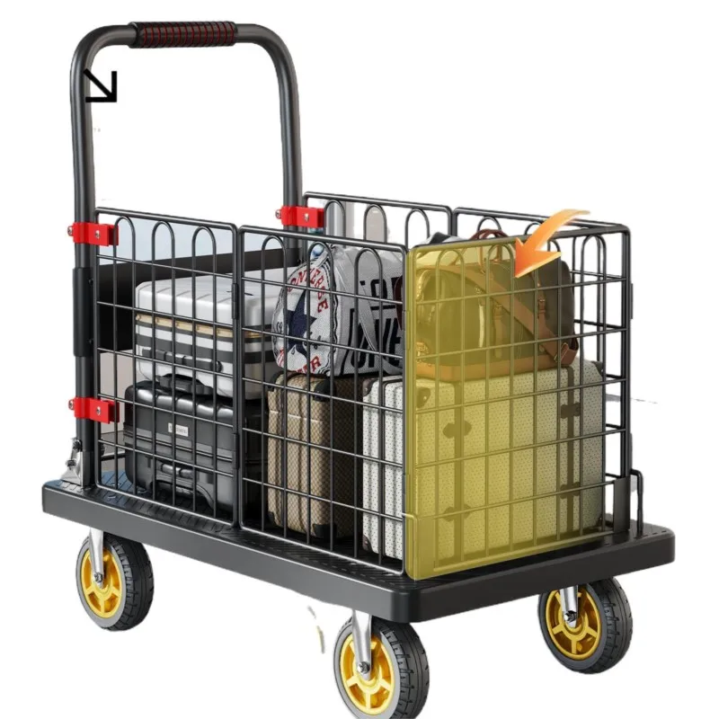 Folding universal wheels with fences, household cargo carts, setting up stalls picking up express and storage items, small carts