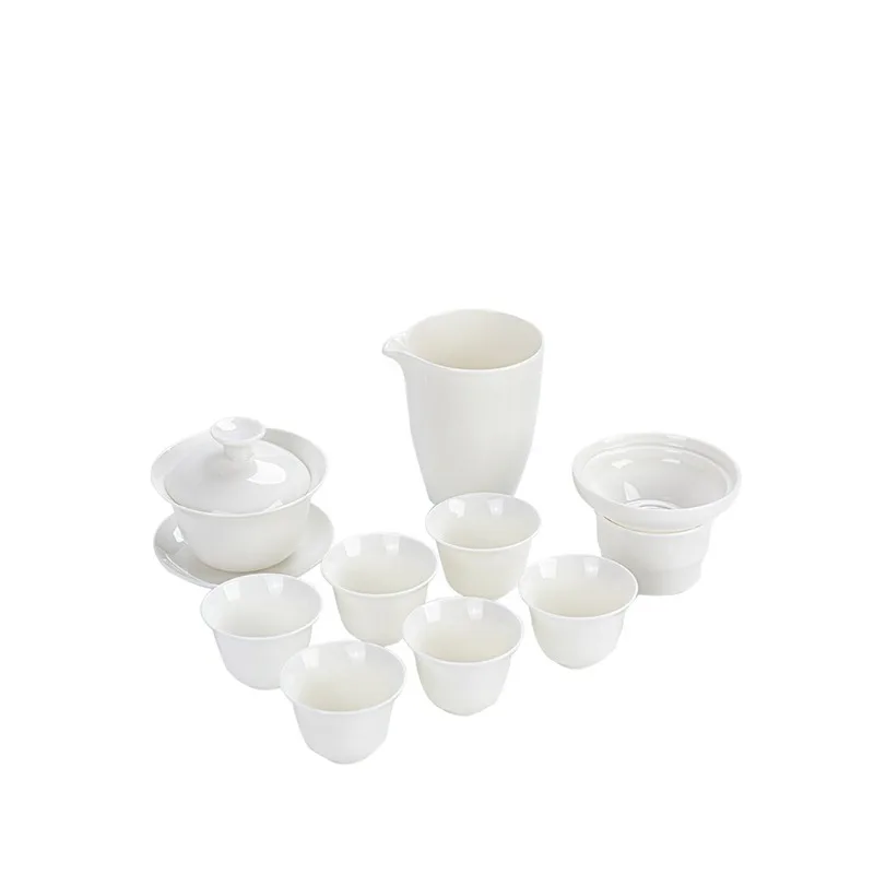 

Dehua White Porcelain Kung Fu Tea Set Household Suet Jade Porcelain Tea Cover Bowl Teapot Teacup Ceramic