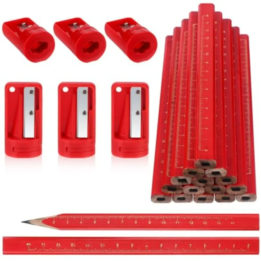 

40 шт. плотничьи карандаши с 6 точилками для плотницких карандашей 7-дюймовые плоские восьмиугольные твердые черные деревообрабатывающие строительные карандаши Co