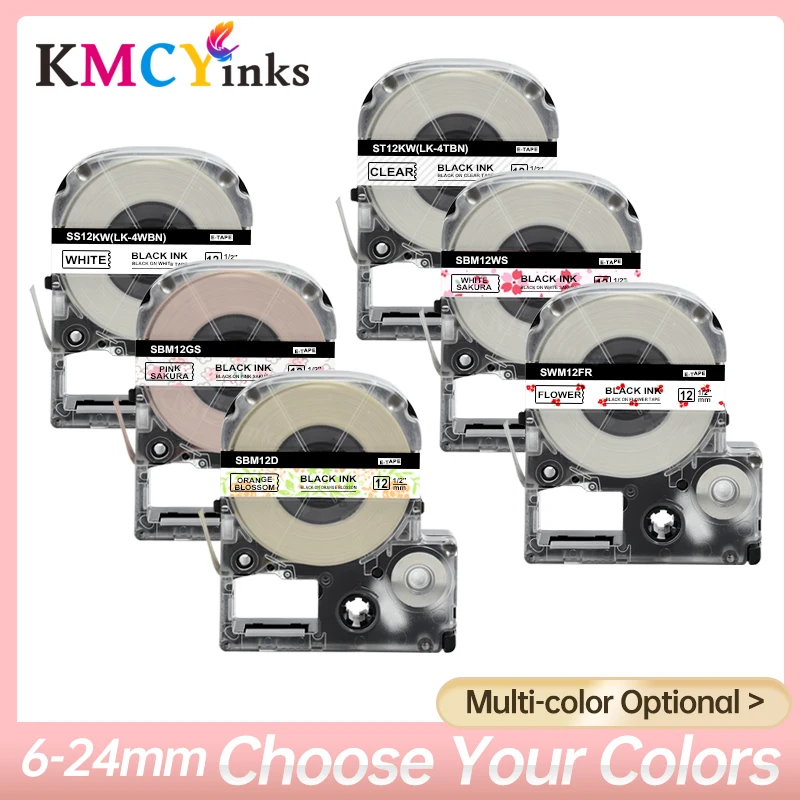 

KMCYinks SS12KW SS18KW LC-4WBN9 Compatible for Epson/KingJim Label Cassette SS9KW SS18KW SC12YW SC12RW SC12BW For LW-300 LW-400