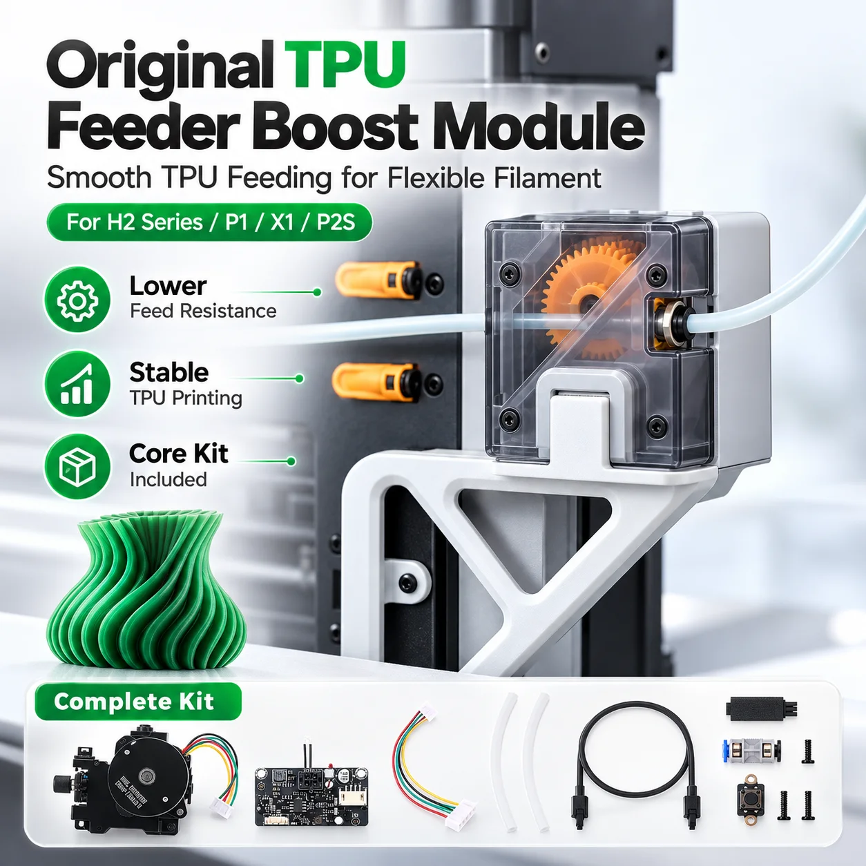 Original Bambu Lab TPU Feeding Assist Module for X2D P2S H2 Series P1 X1 3D Printers